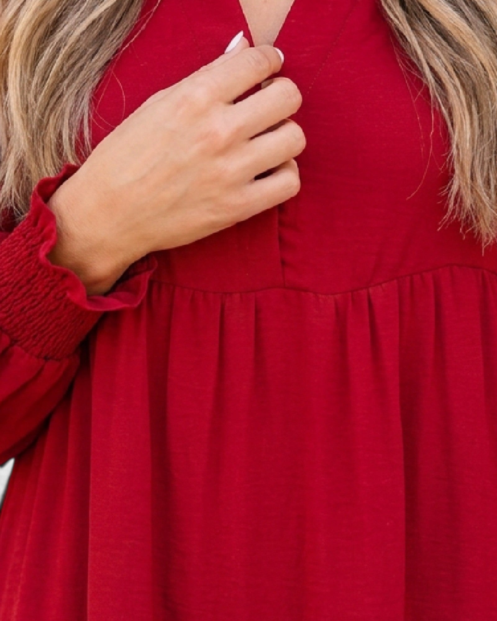 Red Balloon Sleeve Tiered Midi Dress