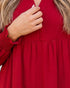 Red Balloon Sleeve Tiered Midi Dress