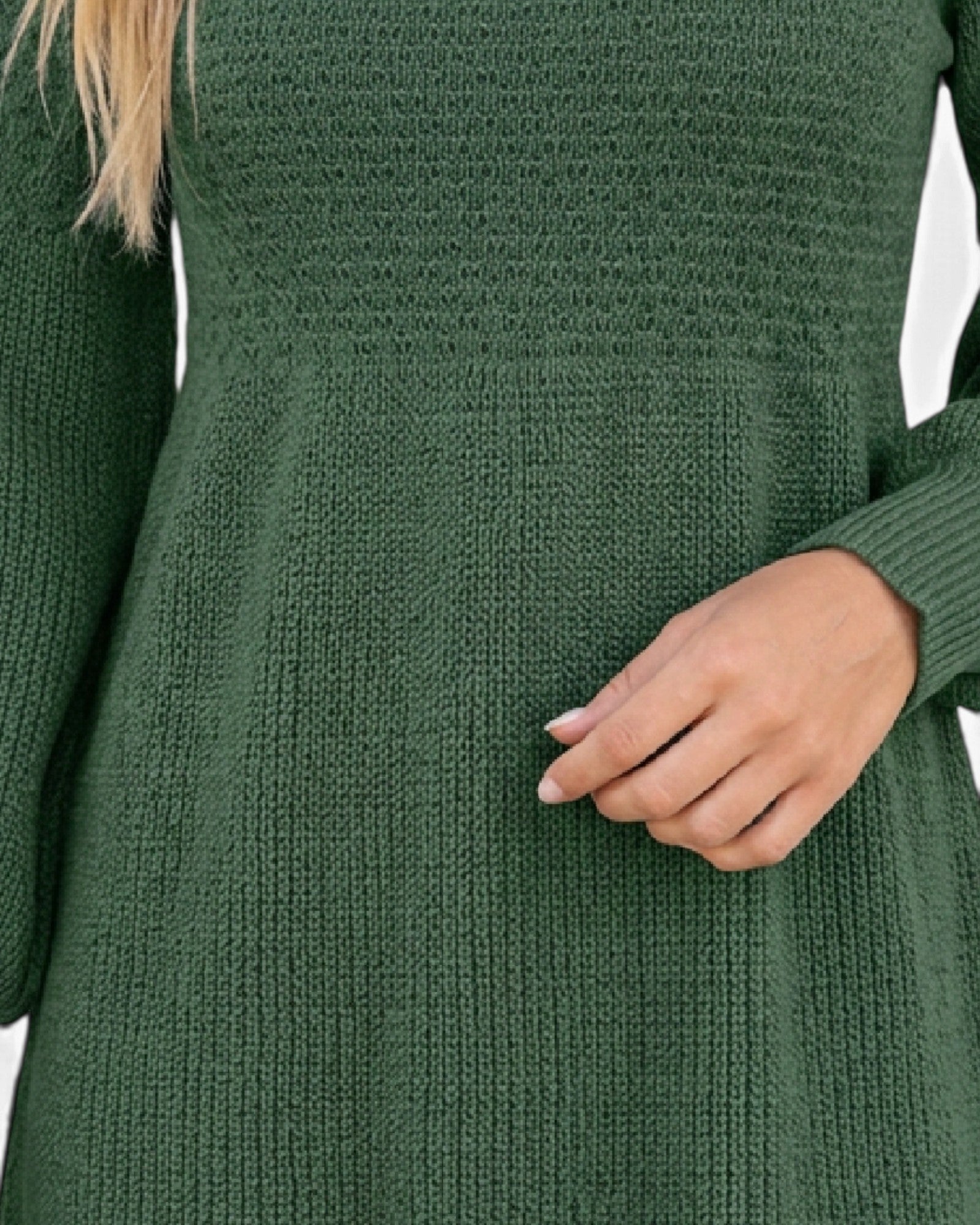 Forest Green Balloon Sleeve Knit Mini Dress