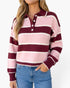 Pink & Burgundy Striped Polo Sweater