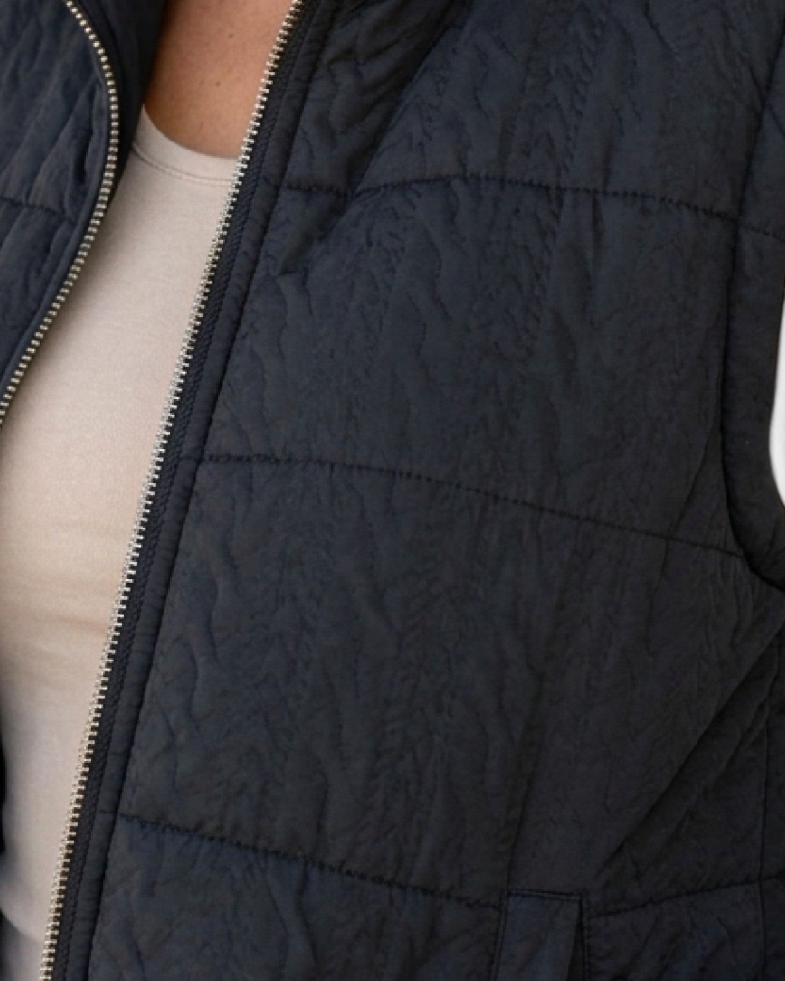Black Textured Quilted Puffer Vest