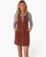 Rust Zip-Front Corduroy Pinafore Mini Dress