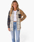 Cream, Camel & Navy Patchwork Plaid Shacket