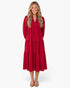 Red Balloon Sleeve Tiered Midi Dress