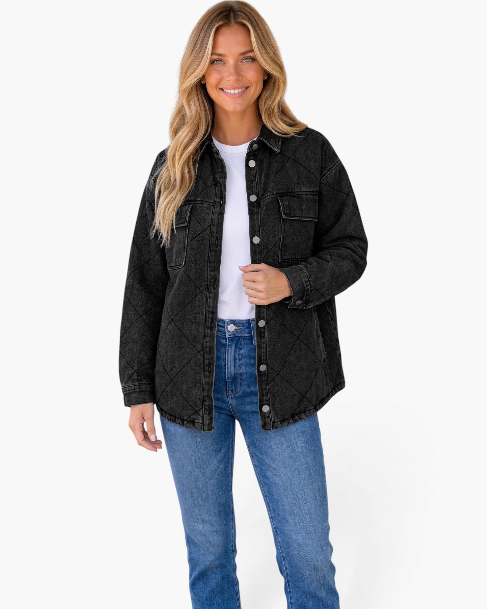 Washed Black Quilted Denim Shacket