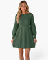 Forest Green Balloon Sleeve Knit Mini Dress
