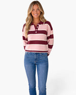 Pink & Burgundy Striped Polo Sweater