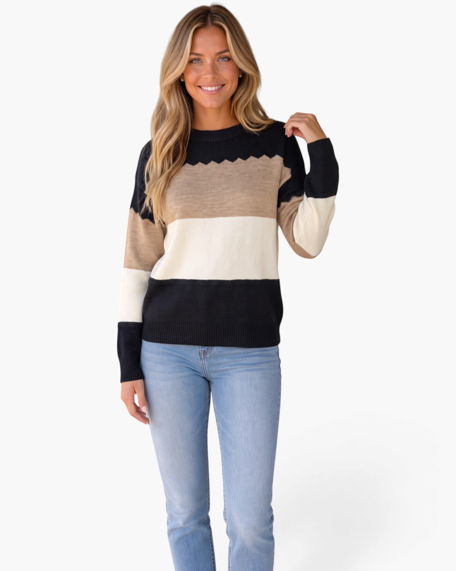Black, Taupe & Ivory Color Block Sweater