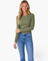Olive Seamed Long-Sleeve Crop Top