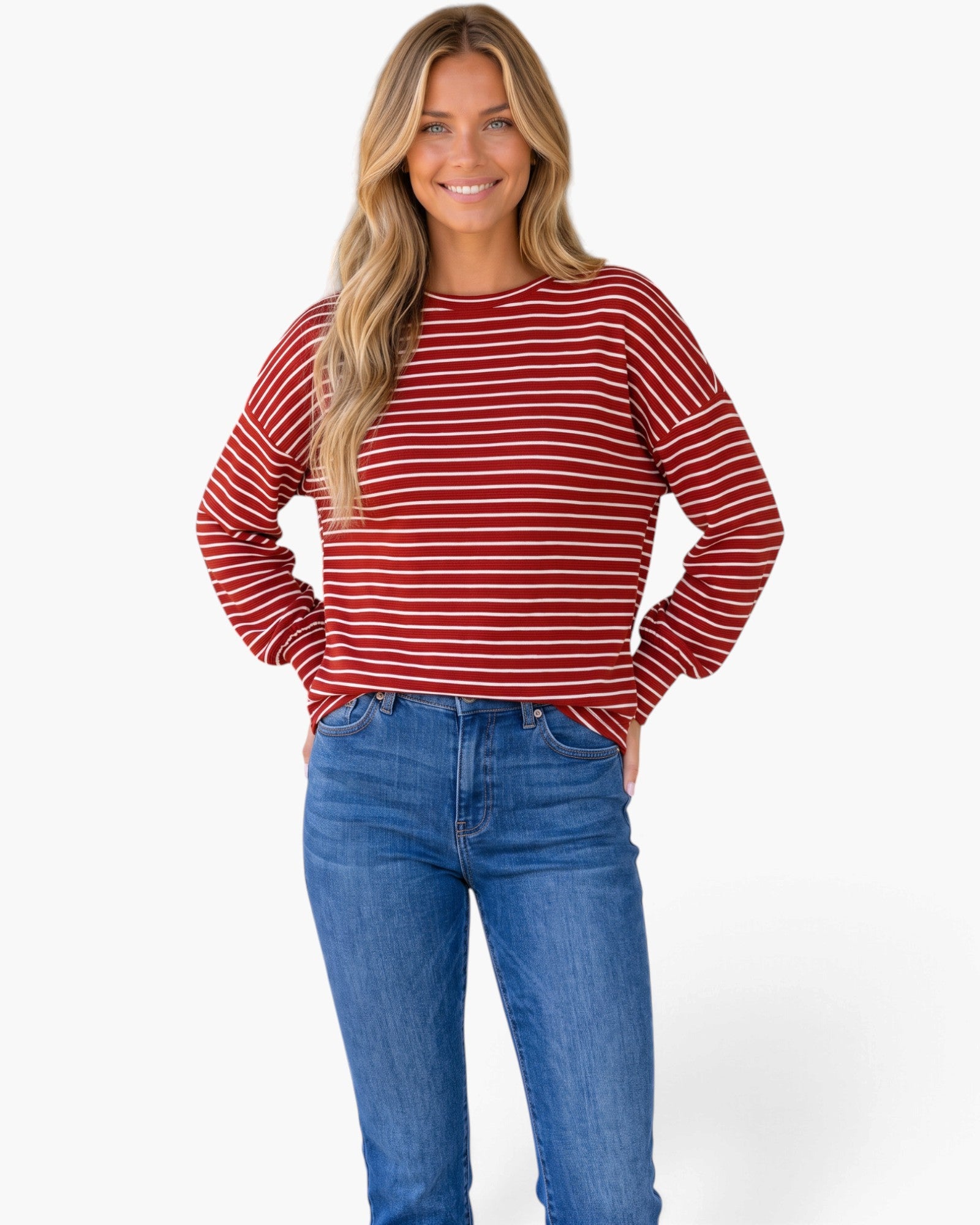 Red & Ivory Striped Long-Sleeve Top