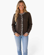 Chocolate Brown Gingham Ruffle & Jeweled Button Cardigan