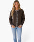 Chocolate Brown Gingham Ruffle & Jeweled Button Cardigan