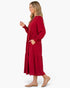 Red Balloon Sleeve Tiered Midi Dress
