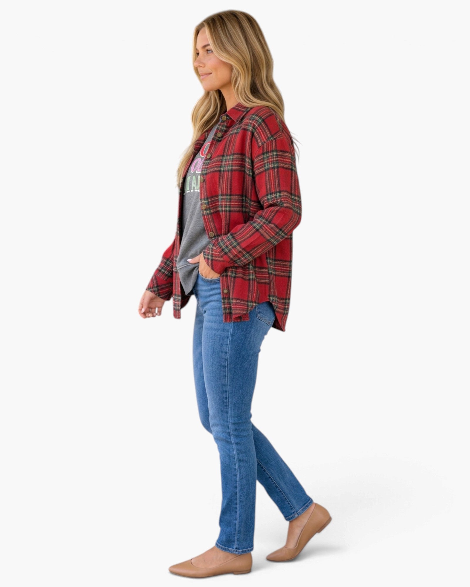 Red & Green Plaid Button-Up Shacket