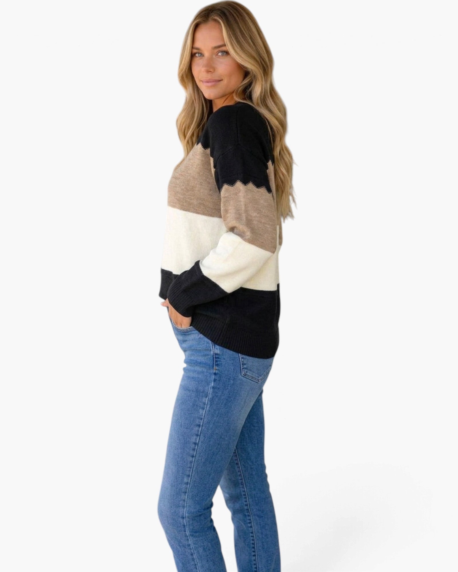 Black, Taupe & Ivory Color Block Sweater