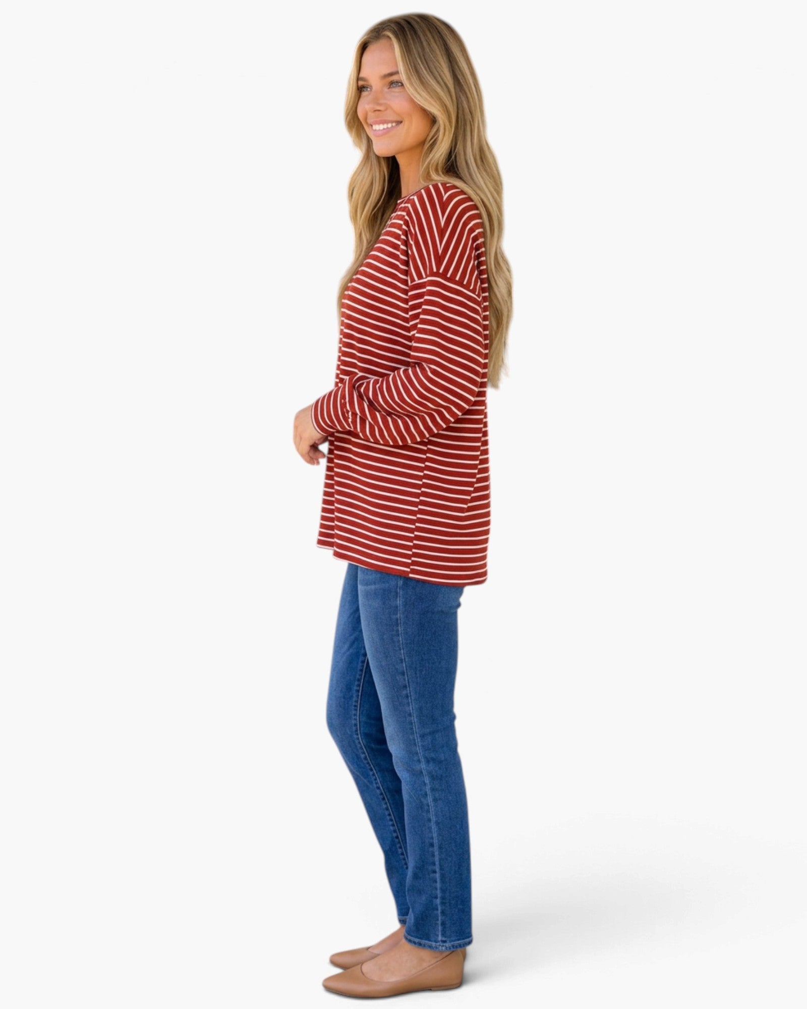Red & Ivory Striped Long-Sleeve Top