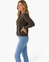 Chocolate Brown Gingham Ruffle & Jeweled Button Cardigan