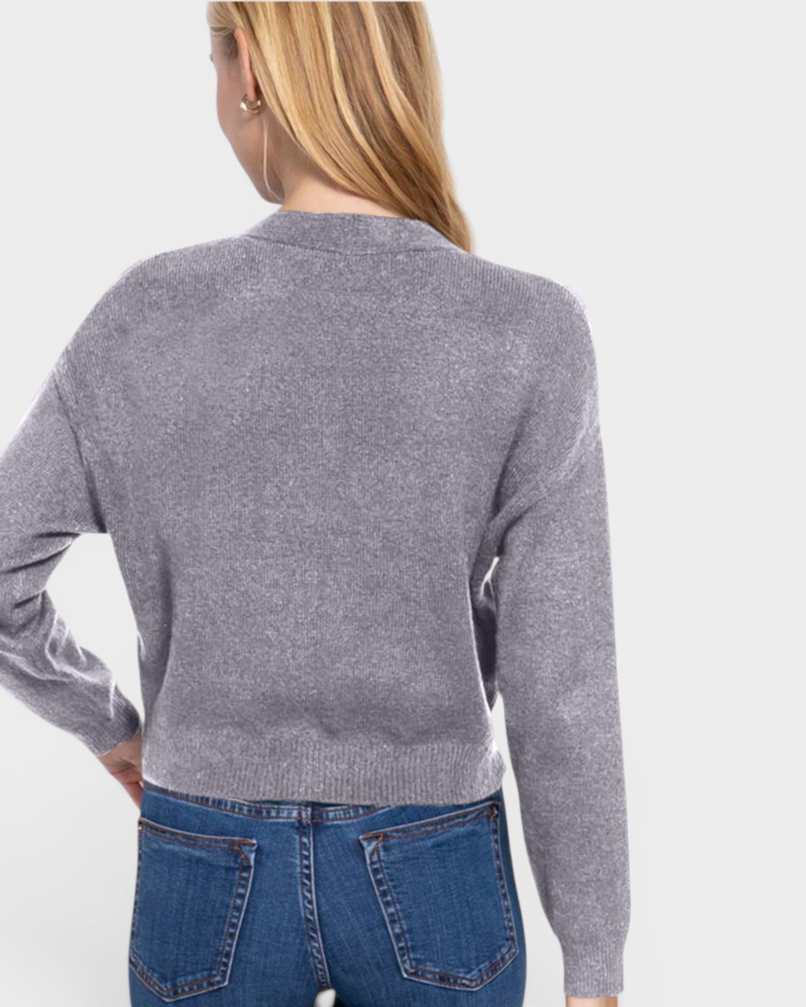 Cardigan en tricot boutonné à manches longues et col en V en gris