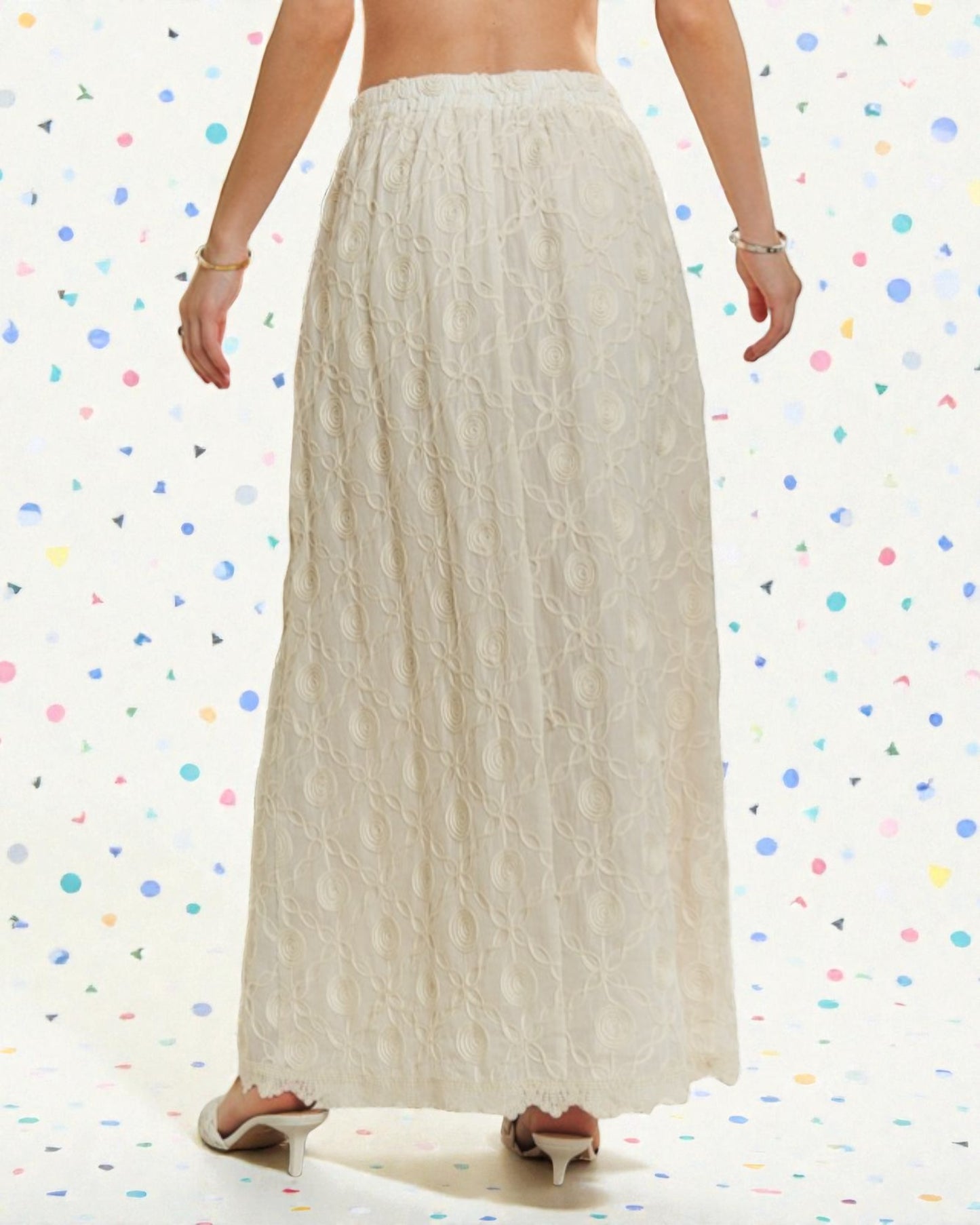 Ivory Embroidered Lace Maxi Skirt