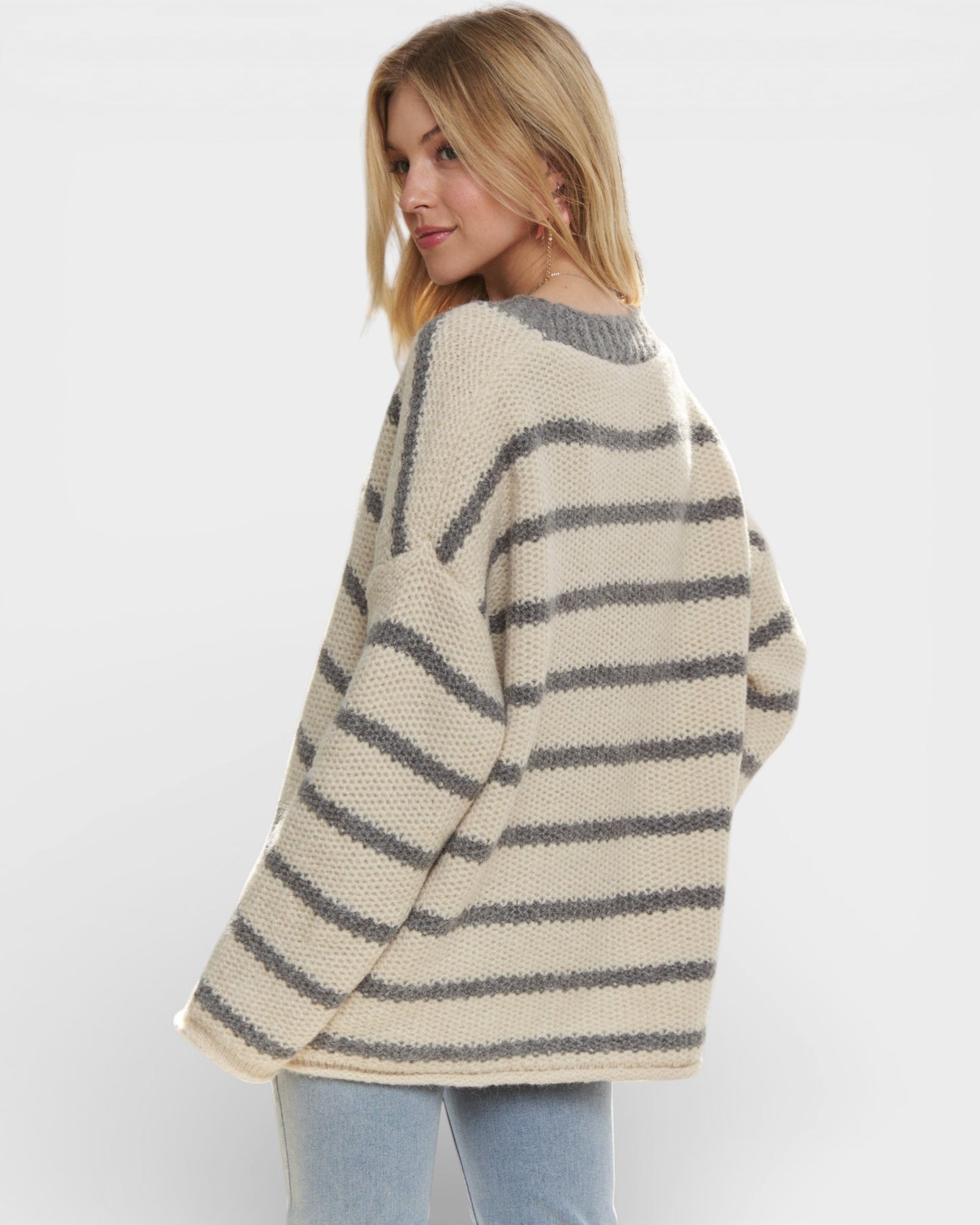Ivory & Gray Striped Button Front Cardigan