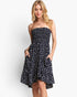 Navy Floral Smocked Strapless Dress