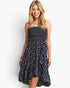 Navy Floral Smocked Strapless Dress