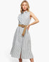 Blue Striped Belted Sleeveless Shirt Dress