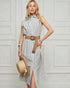 Ivory & Slate Striped Button-Front Midi Dress with Belt