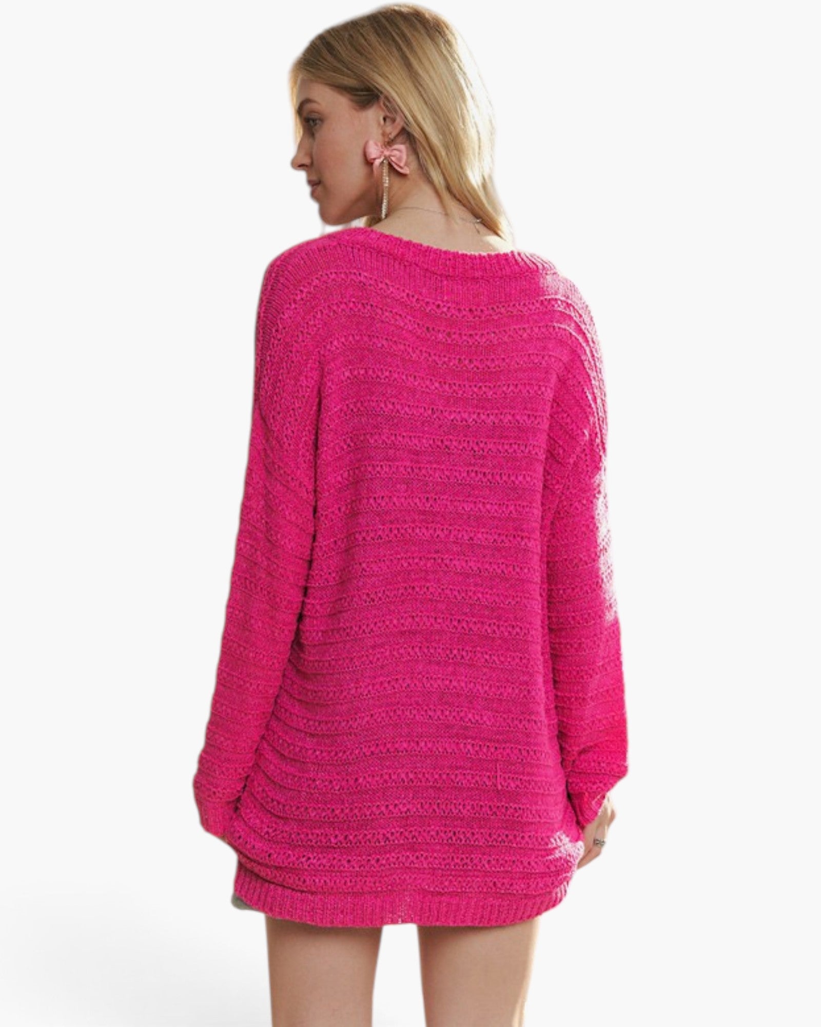 Deep Rose Textured V-Neck Sweater