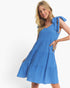 Blue Tie-Shoulder Tiered Dress