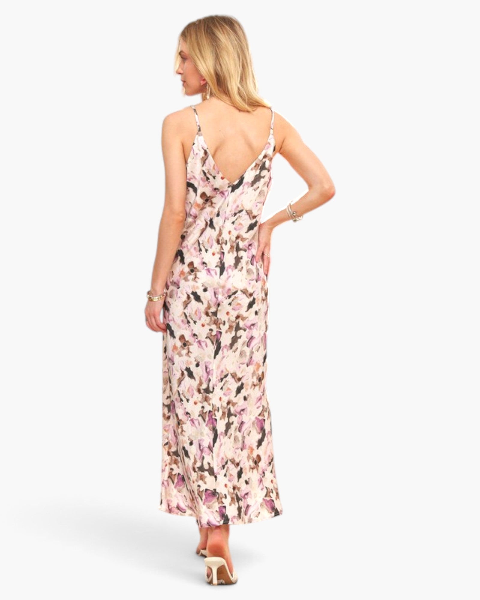 Mauve Abstract Floral Cowl-Neck Maxi Dress