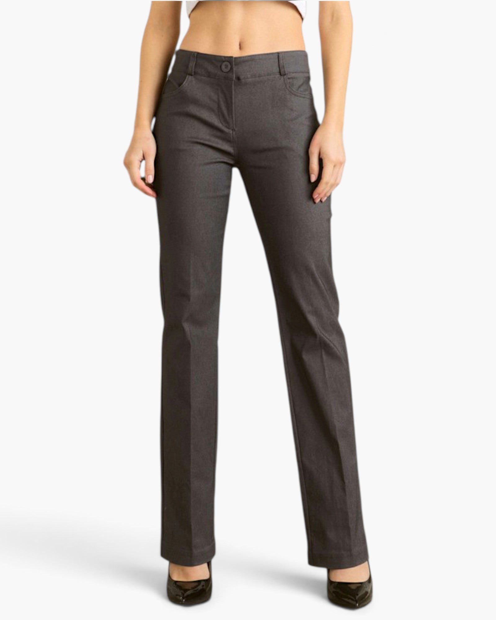 Charcoal Stretch Straight-Leg Dress Pants