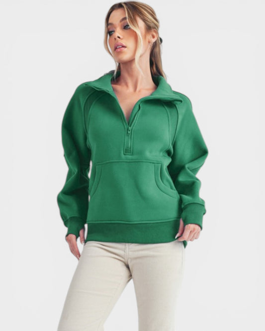 Emerald Green Half Zip Pullover Sweatshirt