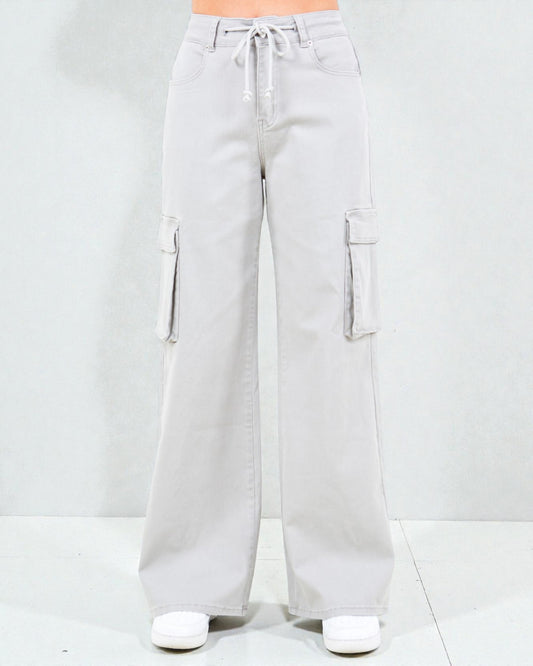 Light gray cargo pants on a white background