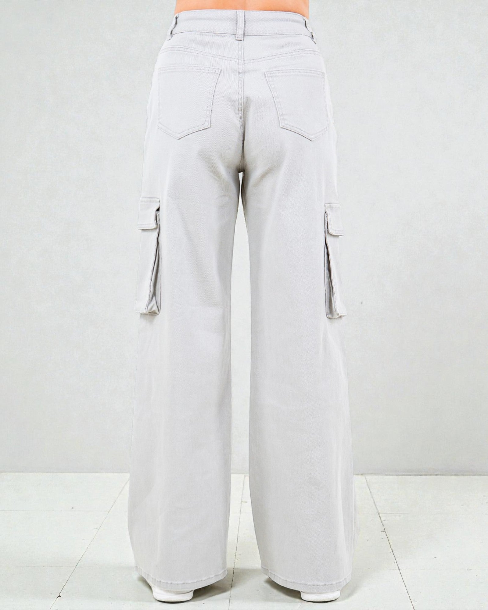Light gray cargo pants on a white background