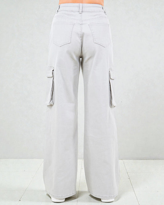Light gray cargo pants on a white background