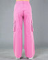 Pink cargo pants on a gray background