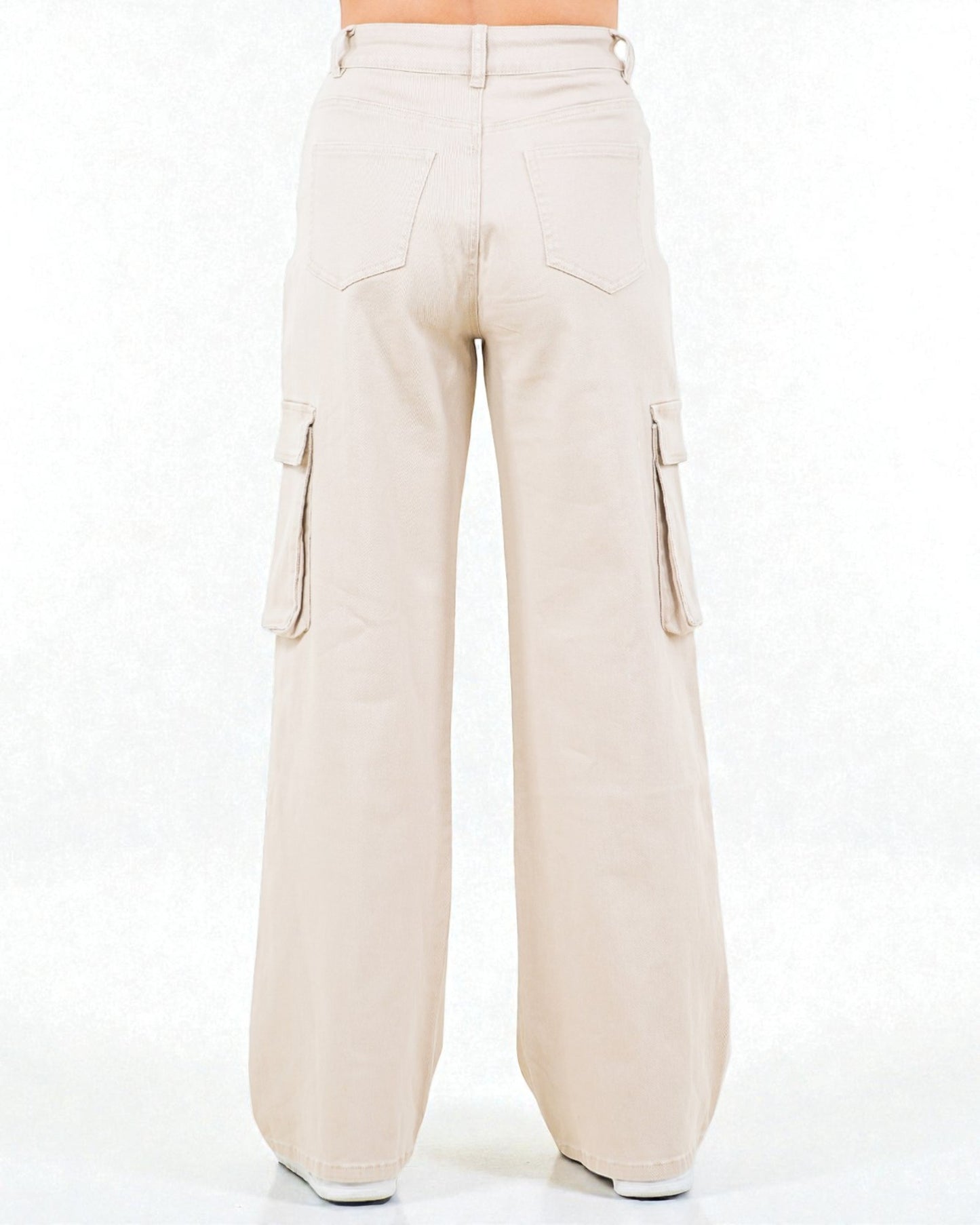 Beige cargo pants on a white background