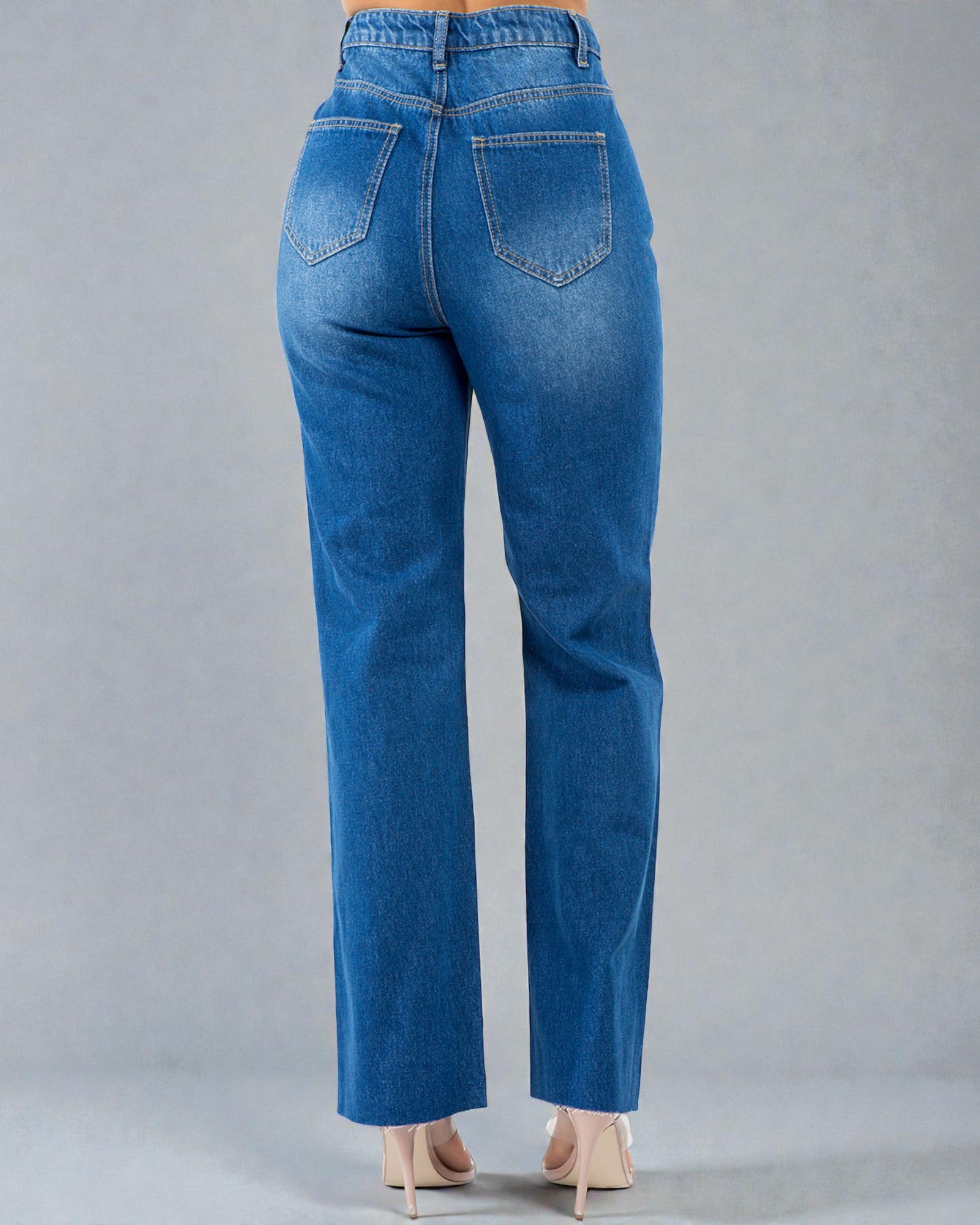 Blue jeans on a gray background