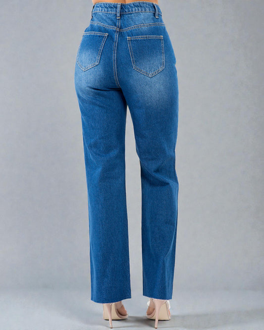 Blue jeans on a gray background