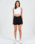 Short en jean taille haute avec poche en papier en noir