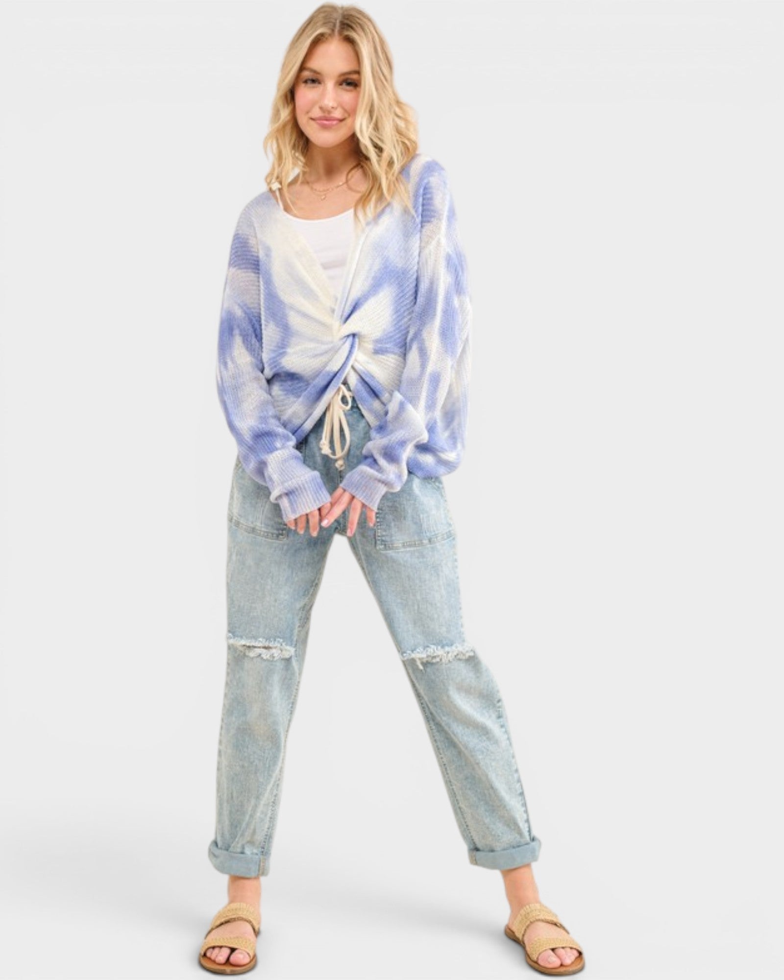 Lavender Tie Dye Twist Front Sweater