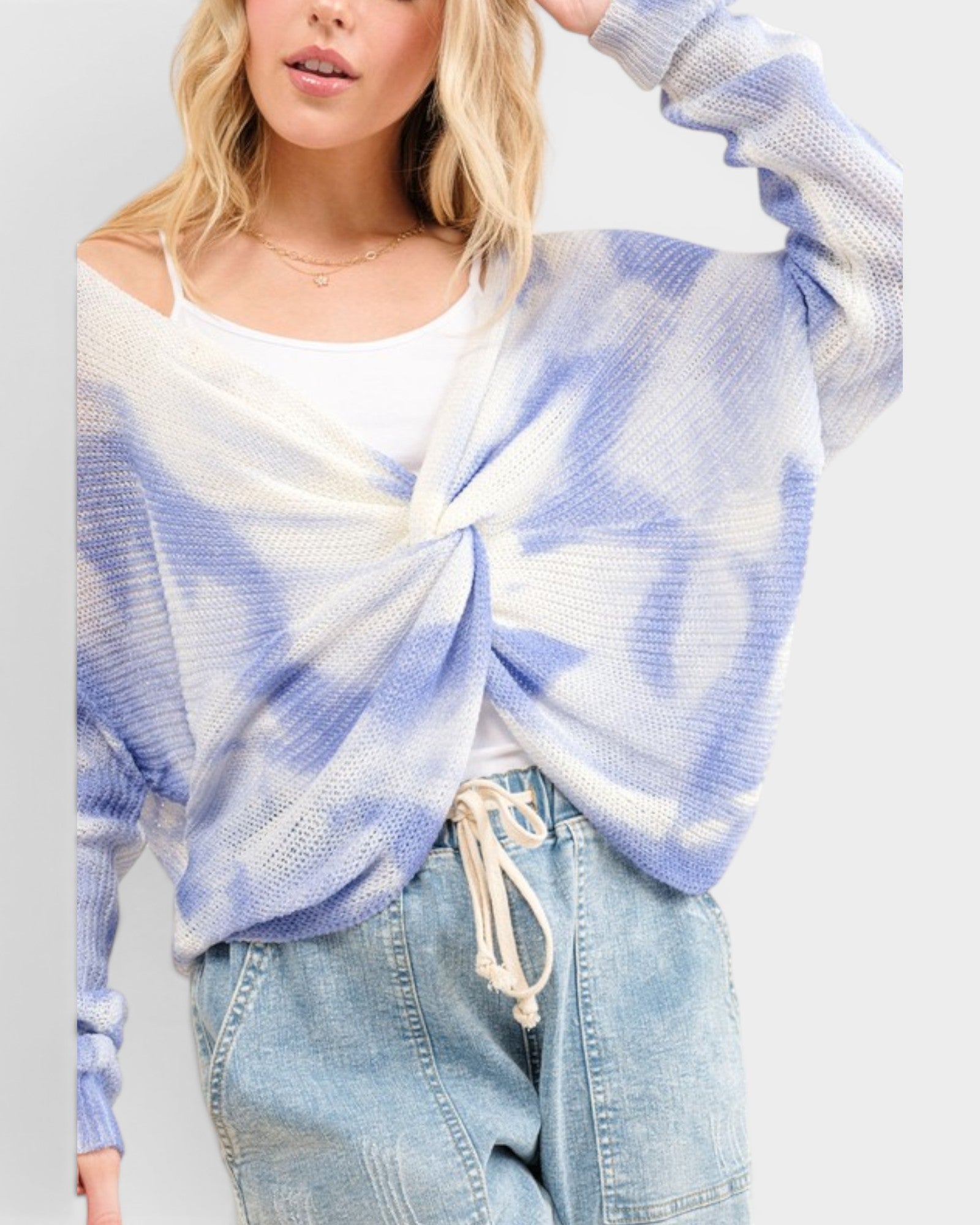 Lavender Tie Dye Twist Front Sweater