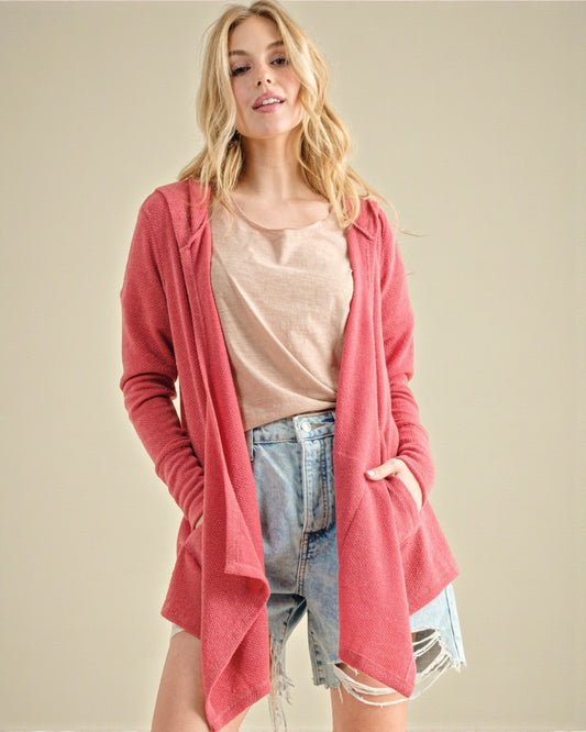 Cardigan thermique ouvert à capuche en rose