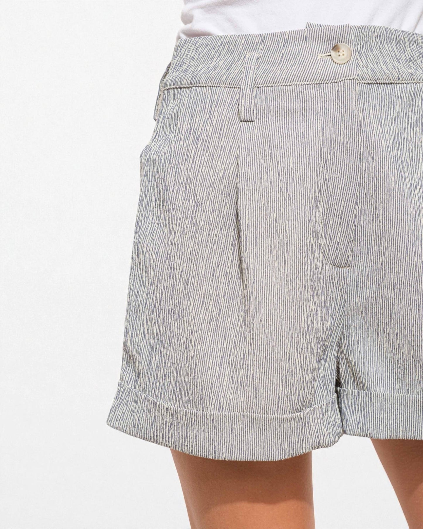 Gray striped shorts on a white background