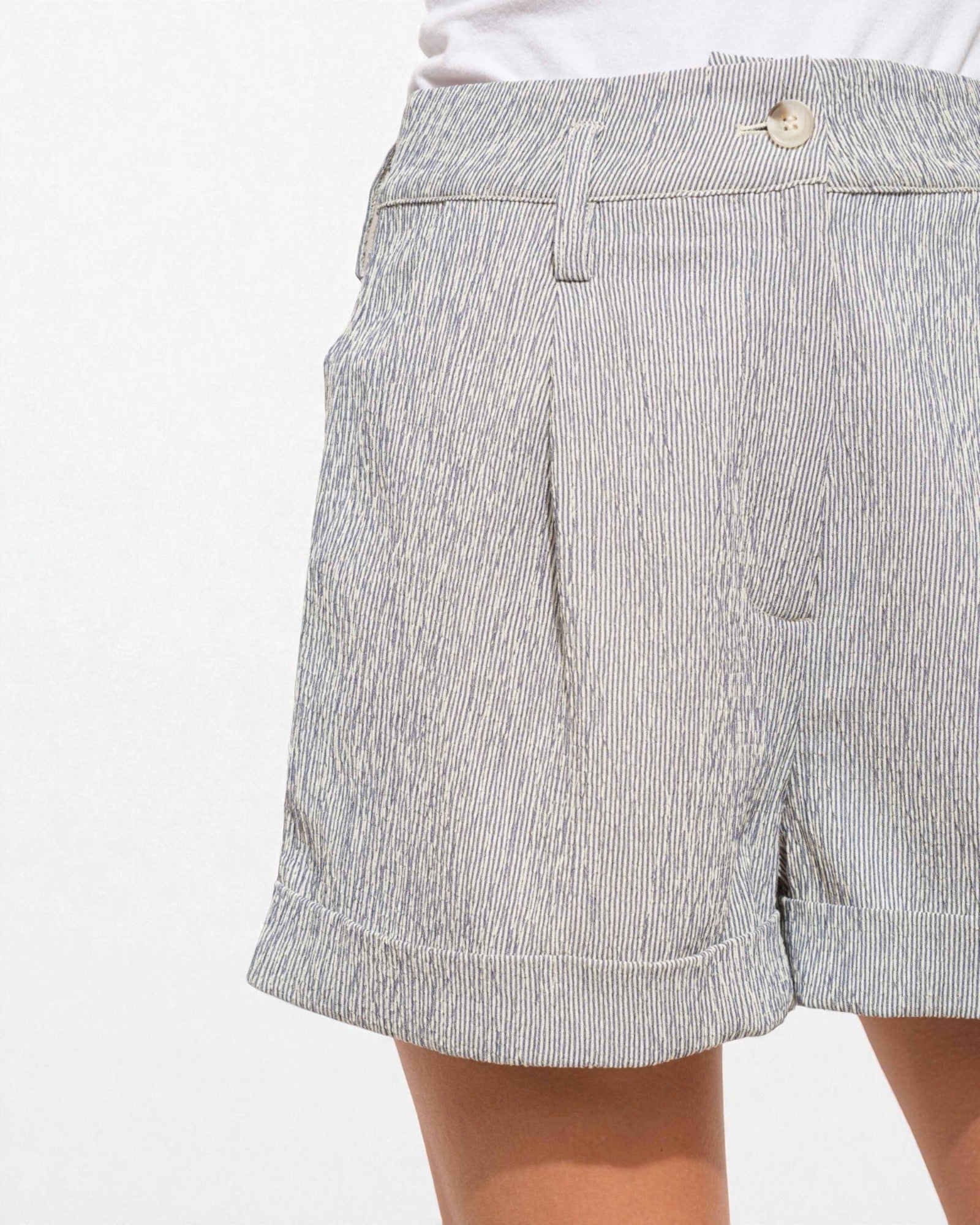 Gray striped shorts on a white background
