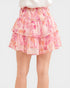 Pink and orange tiered skirt on a white background