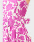 Pink floral dress with a belt on a white background