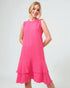 Robe midi à plusieurs niveaux en coton lavé à ourlet brut, fuchsia