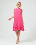 Robe midi à plusieurs niveaux en coton lavé à ourlet brut, fuchsia